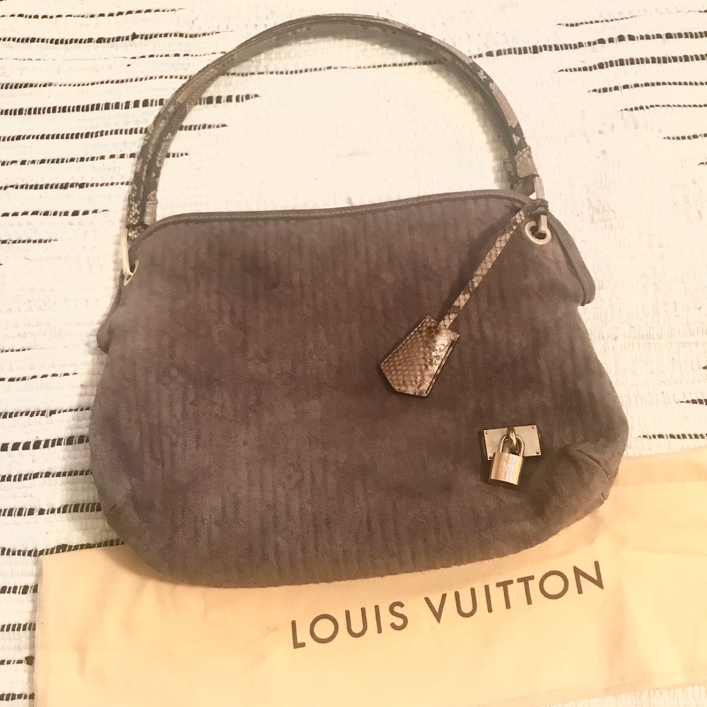 Sale! Authentic Louie Vuitton Grey Suede Leather Purse